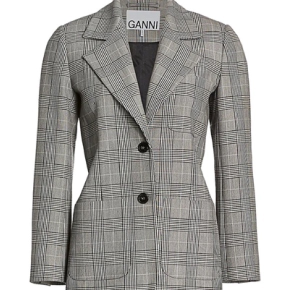 Ganni Prince of Wales Checked Woven Blazer - Picture 2 of 9